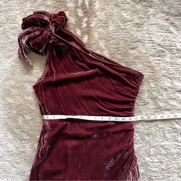 Ulla Johnson Elisa One Shoulder Bow Velvet Midi Dress Puce Dark Cherry Red Sz 4 - Picture 6 of 14